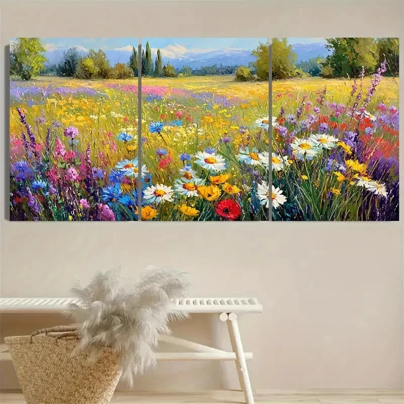 3pcs Rustic Wildflower Meadow Wall Art Metal Print Ready to Hang Art