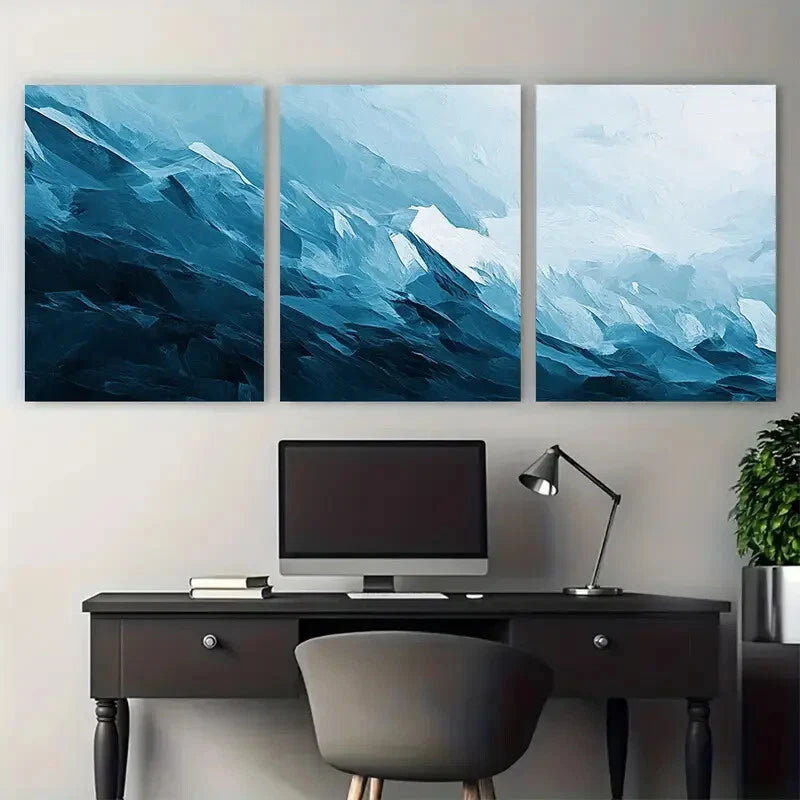 3pcs Vivid Blue & White Mountain Landscape Metal Print Ready to Hang Art