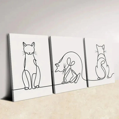 3pcs Whimsical Mouse & Cat Illustrations  Wall Art Set Canvas Framed 50x70cm - High Quality Print 100% Australian Made Wall Canvas Ready to Hang