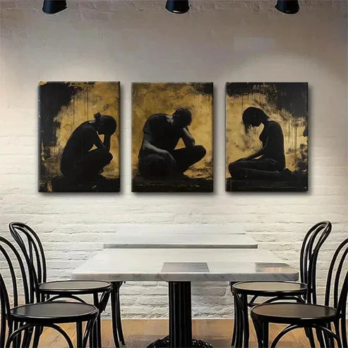 3pcs Abstract Emotional Black Golden Perfect Art Set Canvas Unframed - High Quality Print 100% Australian Made Wall Canvas - Bella Home Decor