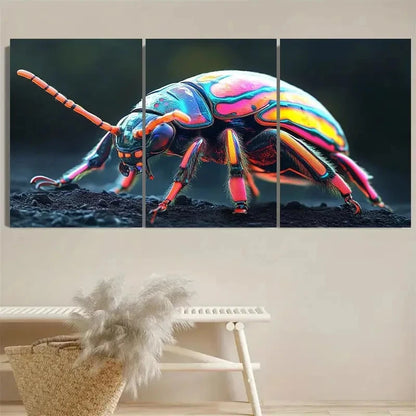 3pcs Neon Beetle Wall Art Set Canvas Framed 40x60cm - High Quality Print 100% Australian Made Wall Canvas Ready to Hang