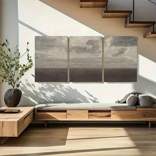 3pcs Minimalist Cloudy Sky Landscape Serene Water Metal Print Ready to Hang Art