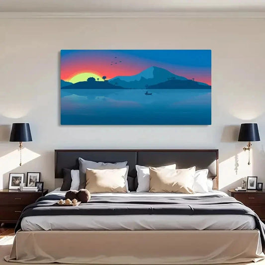 Minimalist Beach Boat Mountain Wall Art Canvas Office Home Room Framed 120x60cm