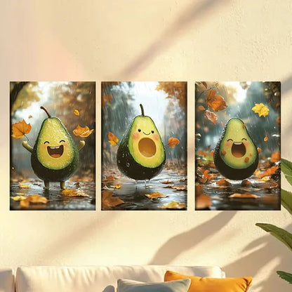 3pcs Happy Avocados Wall Art Canvas Unframed - High Quality Print 100% Australian Made Wall Canvas