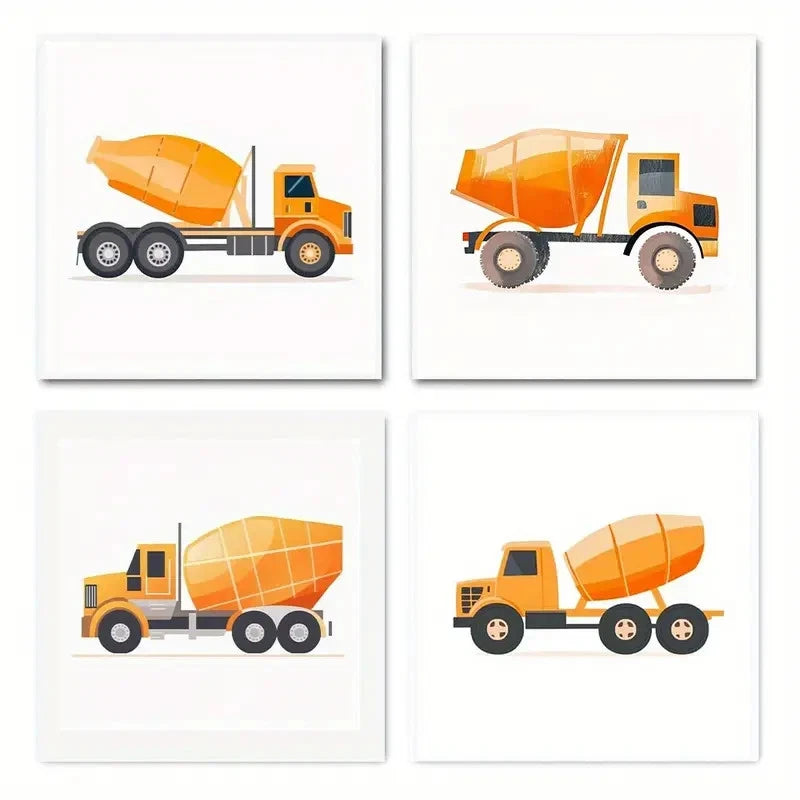 4pcsOrange Construction TrucksWall Art Canvas Framed