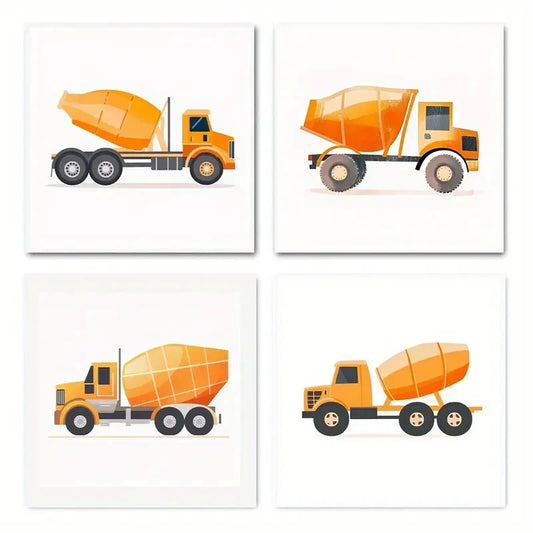 4pcsOrange Construction TrucksWall Art Canvas Framed