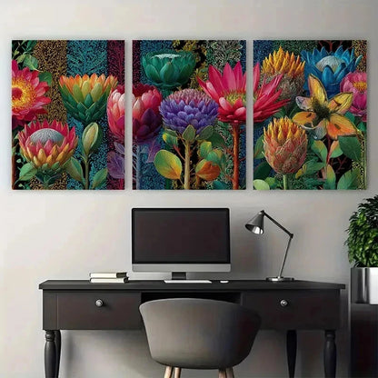 3pcs Nature Colorful Maximalist Floral Perfect Wall Art Set Canvas Framed 50x70cm - High Quality Print 100% Australian Made Wall Canvas Ready to Hang