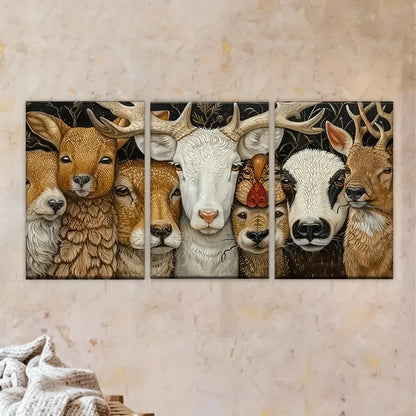3pcs Fun Animal Party Wall Art Set Canvas Framed 40x60cm - High Quality Print 100% Australian Made Wall Canvas Ready to Hang - Bella Home Decor