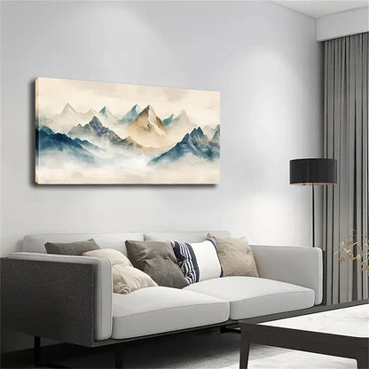 Serene Landscape Misty Peaks Wall Art Canvas Office Home Room Framed 120x60cm - Bella Home Decor