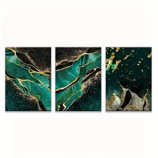 3pcs Golden Green Agate Metal Print Ready to Hang Art