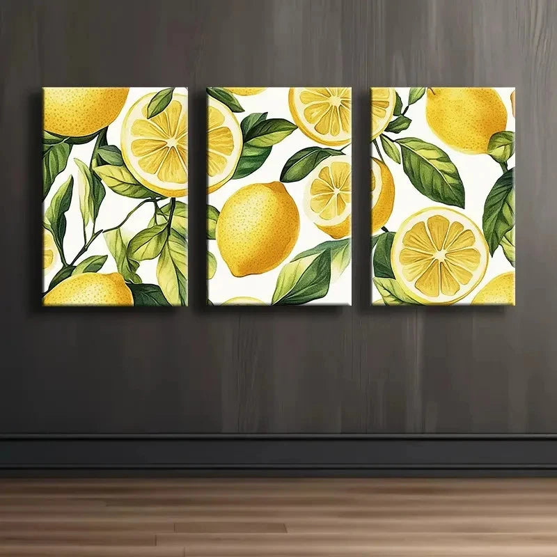 3pcs Lemon Fruit Design Wall Art Set Canvas Framed 50x70cm - High Quality Print 100% Australian Made Wall Canvas Ready to Hang