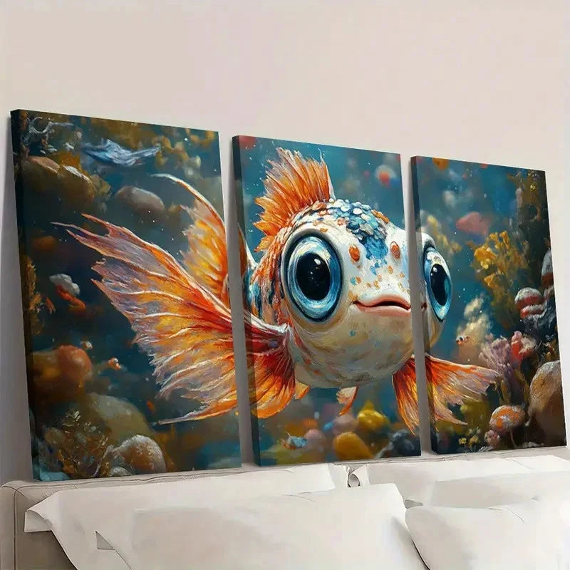 3pcs Underwater Fish Colorful Coral Reef S Wall Art Set Canvas Framed 50x70cm - High Quality Print 100% Australian Made Wall Canvas Ready to Hang