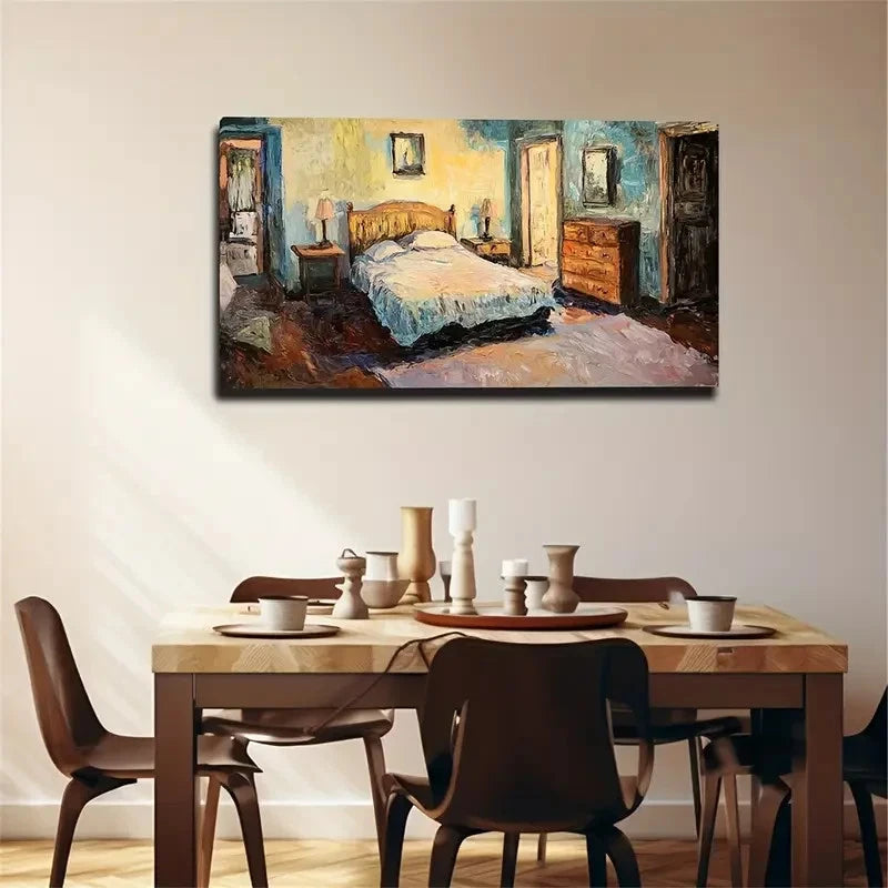 Bedroom Scene Warm Light Wall Art Canvas Office Home Room Framed 120x60cm