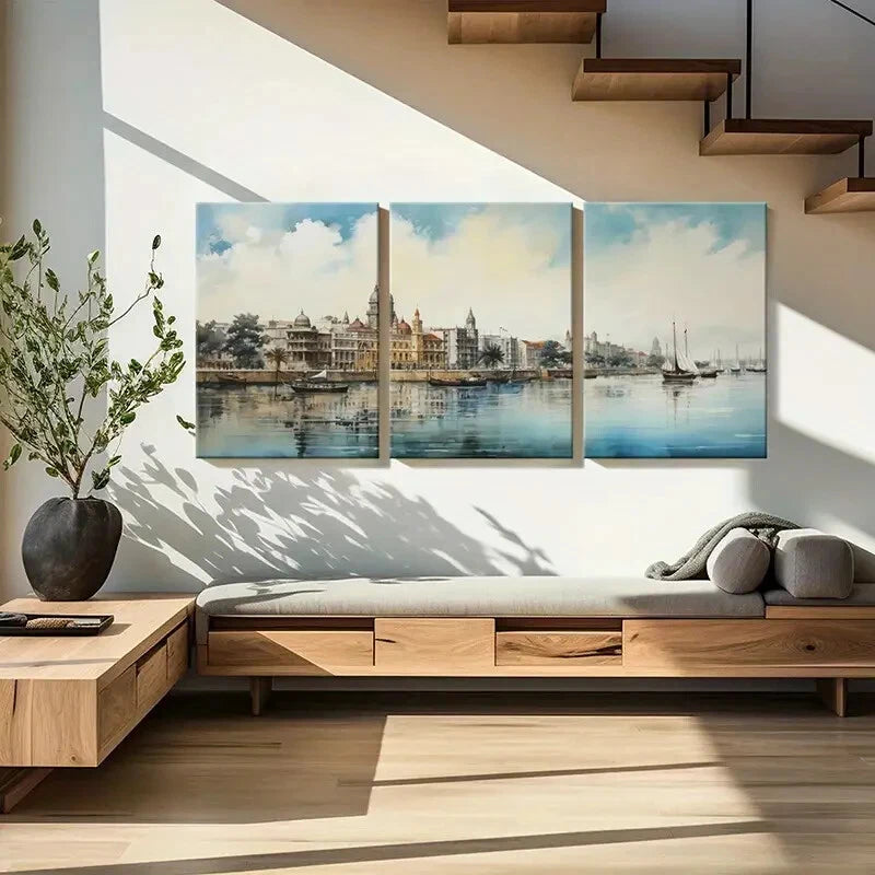 3pcs Historic Architecture Serene Waterfront Metal Print Ready to Hang Art - Bella Home Decor