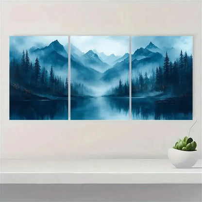 3pcs Mountain & Emerald Green Forest Landscape Metal Print Ready to Hang Art - Bella Home Decor