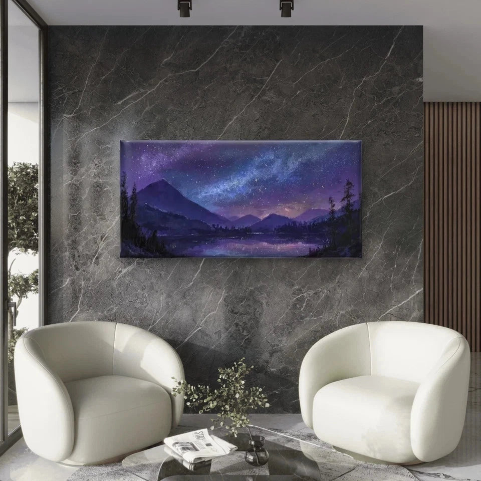 Night Sky with Lake & SilhouetteWall Art Canvas Office Home Room Framed 120x60cm