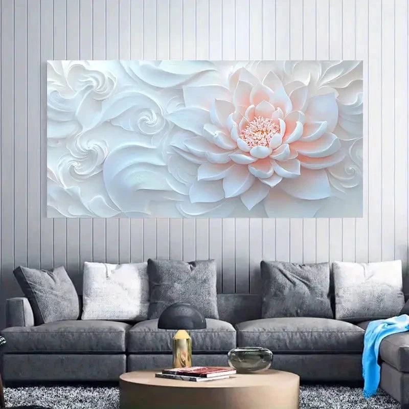 Realistic White & Pink Floral Wall Art Canvas Office Home Room Framed 120x60cm