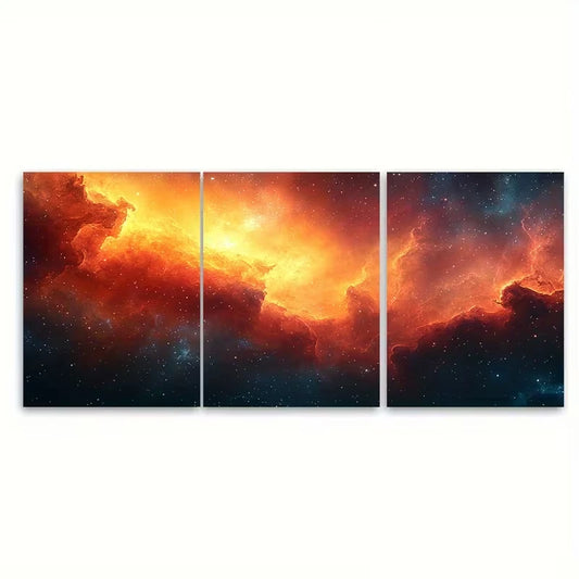 3pcs Vibrant Cosmic Abstract Galaxy Metal Print Ready to Hang Art