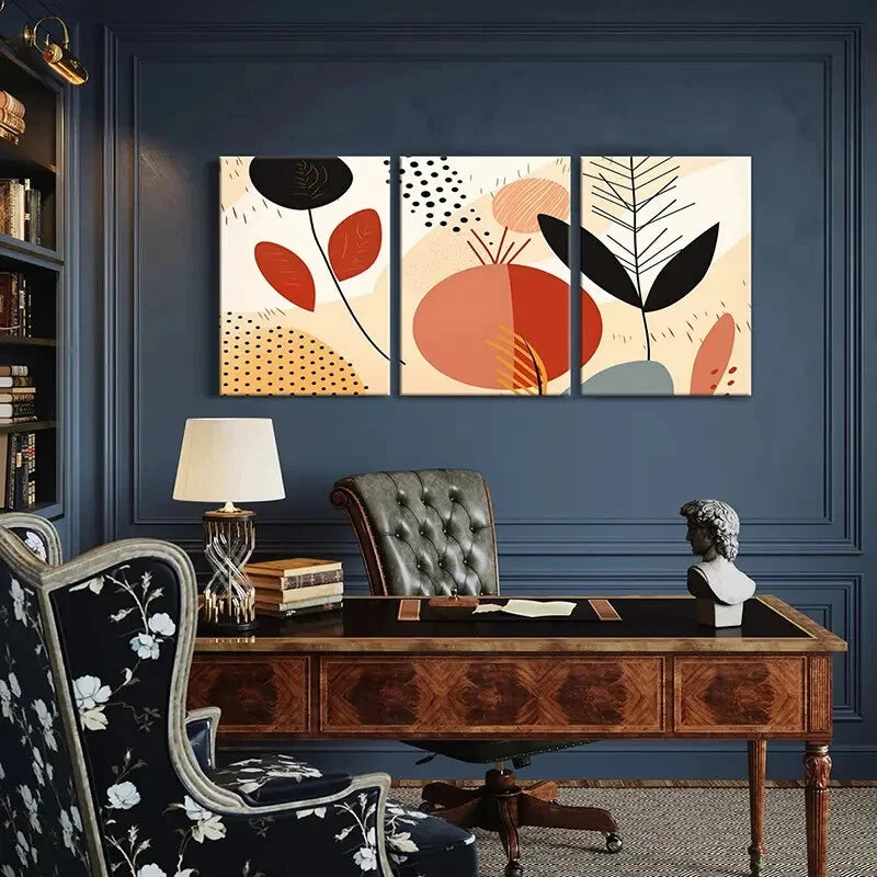 3pcs Abstract Floral Geometric Patterns Art Metal Print Ready to Hang Art - Bella Home Decor
