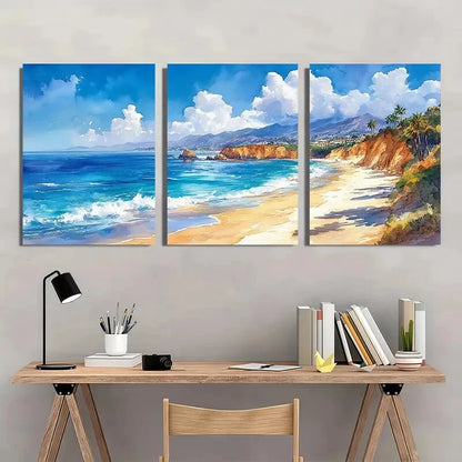 3pcs Watercolor Artwork of Laguna Beach Metal Print Ready to Hang Art - Bella Home Decor