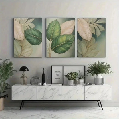 3pcs Green Tones Abstract Leaves Wall Art Set Canvas Framed 40x60cm - High Quality Print 100% Australian Made Wall Canvas Ready to Hang