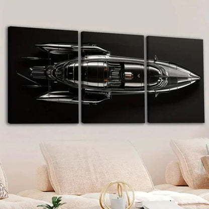 3pcs Vintage Fashion Black Cool Aircraft Darks Wall Art Set Canvas Unframed - High Quality Print 100% Australian Made Wall Canvas