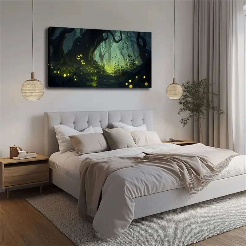 Glowing Forest with Twisted Wall Art canvas office home room framed 120x60cm - Bella Home Decor
