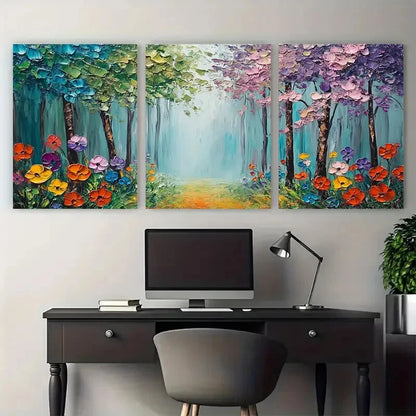 3pcs Colorful Flower and Green Tree Tranquil Metal Print Ready to Hang Art - Bella Home Decor
