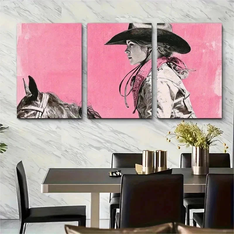 3pcs Cowgirl Painting Aesthetic Western Perfect Wall Art Set Canvas Framed 50x70cm - High Quality Print 100% Australian Made Wall Canvas Ready to Hang - Bella Home Decor