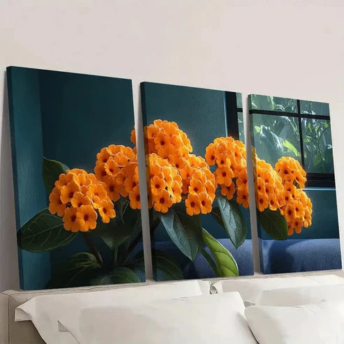3pcs Orange Lantana Flower OL  Wall Art Set Canvas Unframed - High Quality Print 100% Australian Made Wall Canvas