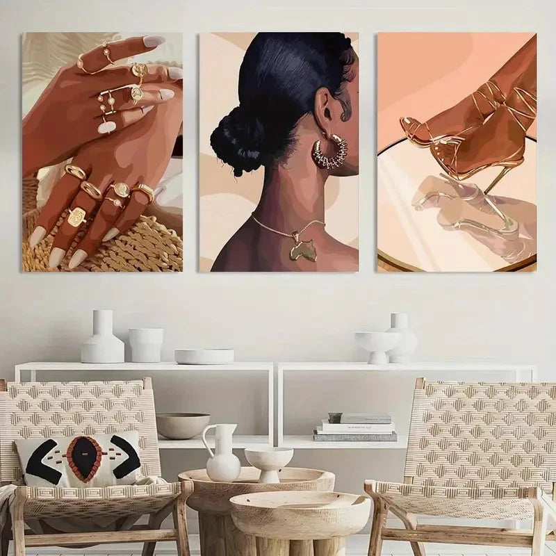 3pcs Abstract African American Decor Posters Metal Print Ready to Hang Art - Bella Home Decor