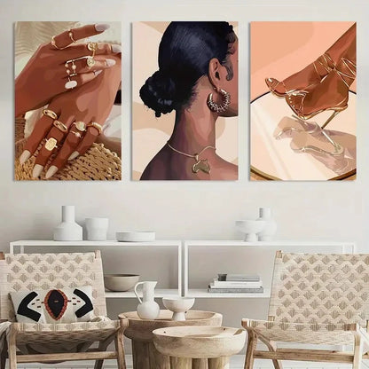3pcs Abstract African American Decor Posters Metal Print Ready to Hang Art - Bella Home Decor
