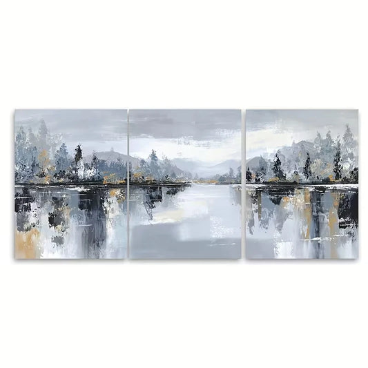 3pcs Abstract Landscape Oil Painting Metal Print Ready to Hang Art