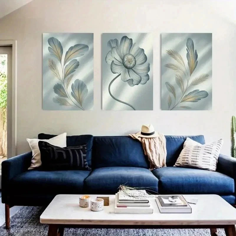 3pcs Feather, Flower Canvas Wall Art Set Canvas Framed 60x90cm - High Quality Print 100% Australian Made Wall Canvas Ready to Hang - Bella Home Decor