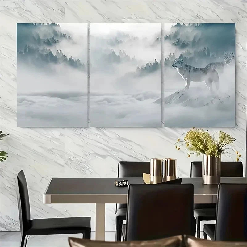 3pcs Wolves in Snowy Forest Metal Print Ready to Hang Art