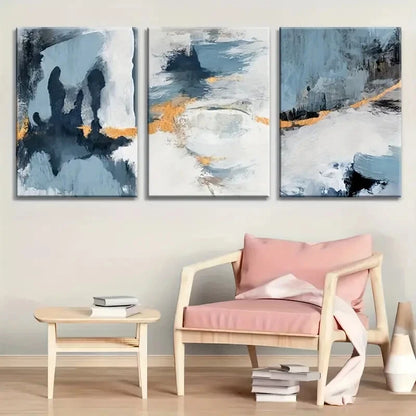 3pcs Black Float Grey Blue Modern Metal Print Ready to Hang Art - Bella Home Decor