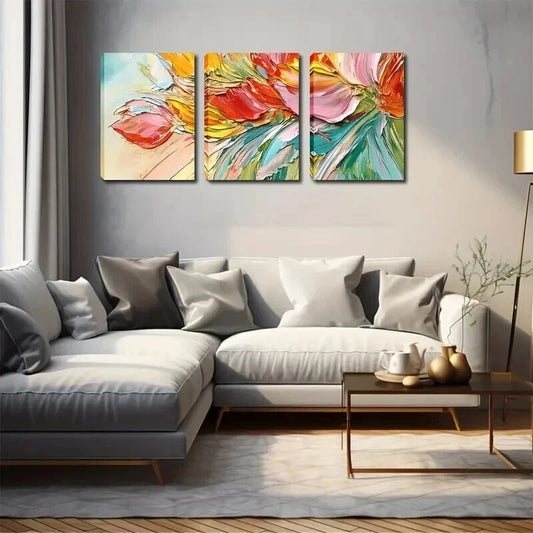 3pcs Vibrant Watercolor Tulip Triptych Perfect Wall Art Set Canvas Framed 60x90cm - High Quality Print 100% Australian Made Wall Canvas Ready to Hang