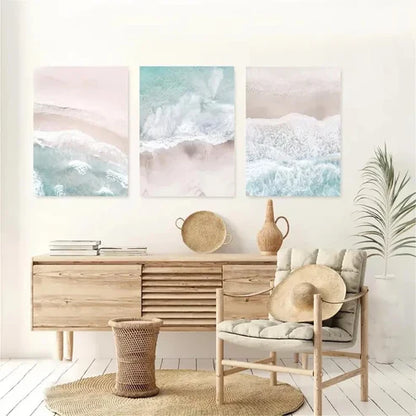 3pcs Serene Beach Waves Ocean Nature  Wall Art Set Canvas Unframed - High Quality Print 100% Australian Made Wall Canvas