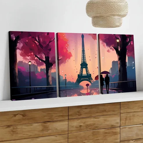 3pcs Eiffel Tower Paris Love Modern Tree Rose Wall Art Set Canvas Unframed - High Quality Print 100% Australian Made Wall Canvas - Bella Home Decor