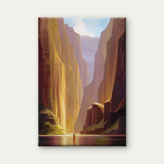 Sunlit Canyon & River Scene Oil Painting 60x90cm Metal Print Ready to Hang