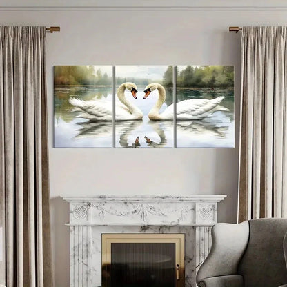 3pcs Elegant Swans Heart Shape Reflection Lake Metal Print Ready to Hang Art - Bella Home Decor