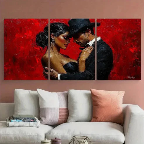 3pcs Passionate Tango Dancers Black Outfits Wall Art Set Canvas Unframed - High Quality Print 100% Australian Made Wall Canvas