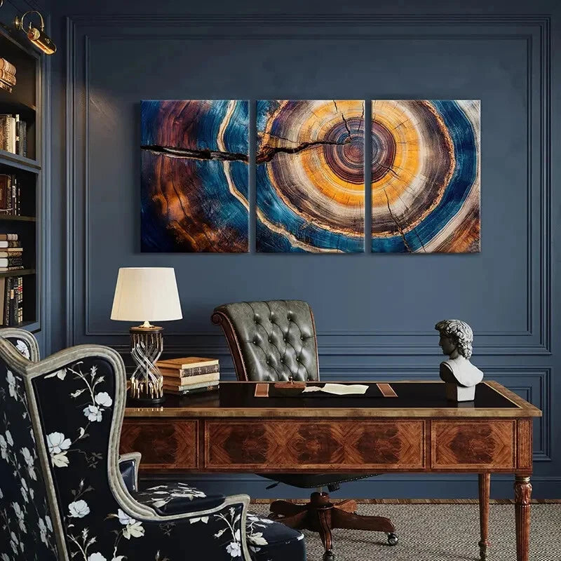 3pcs Colorful Tree Ring Abstract Art Natural Metal Print Ready to Hang Art - Bella Home Decor