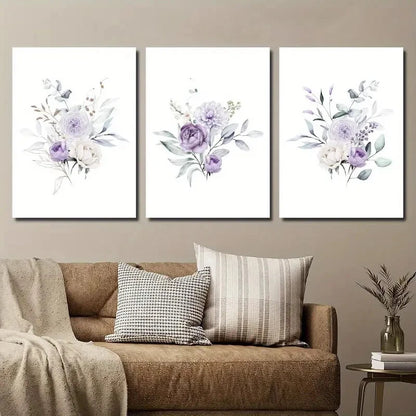 3pcs Bouquet Illustration Plant Flower Perfect Wall Art Set Canvas Framed 40x60cm - High Quality Print 100% Australian Made Wall Canvas Ready to Hang - Bella Home Decor