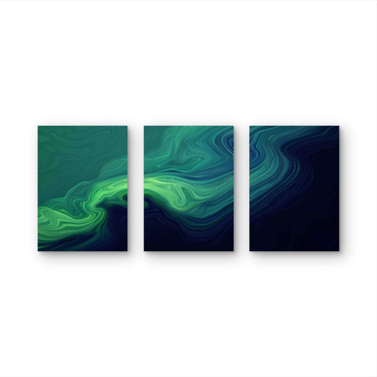 3pcs Green Blue Abstract Painting Wave Metal Print Ready to Hang Art