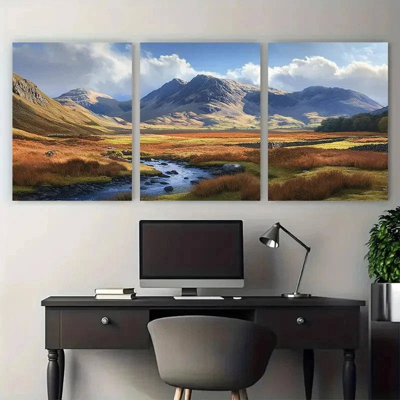 3pcs Scafell Pike Corridor Route Scenic Design Petal Wall Art Set Canvas Framed 40x60cm - High Quality Print 100% Australian Made Wall Canvas Ready to Hang