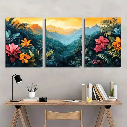 3pcs Bohemian Style Tropical Jungle Abstract Wall Art Set Canvas Framed 40x60cm - High Quality Print 100% Australian Made Wall Canvas Ready to Hang - Bella Home Decor