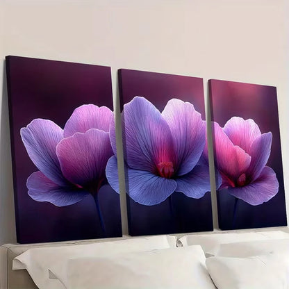 3pcs Cyclamen Flower Vibrant Purple & Pink   Wall Art Set Canvas Framed 40x60cm - High Quality Print 100% Australian Made Wall Canvas Ready to Hang - Bella Home Decor