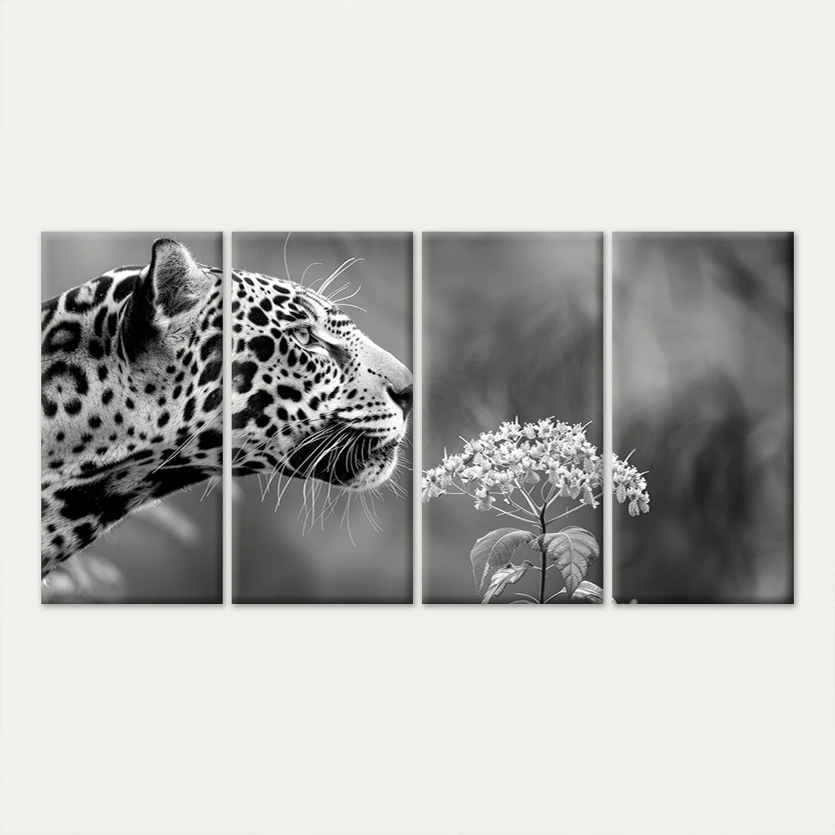 4pcs Vintage Black and White Leopard Wall Art Canvas Framed 45x80cm - High Quality Print 100% Australian Made Wall Canvas Ready to Hang