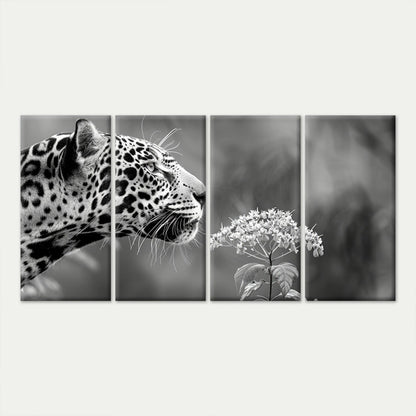 4pcs Vintage Black and White Leopard Wall Art Canvas Framed 45x80cm - High Quality Print 100% Australian Made Wall Canvas Ready to Hang